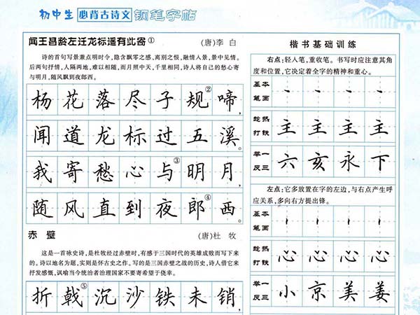 田英章钢笔字帖欣赏《初中生必背古诗文》