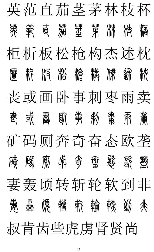 篆体对照字典2500字